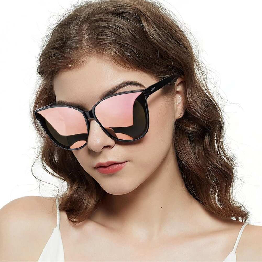 Women's Black Rosegold UV400 Protection Oversized Cat Eye Frame Retro Sunglasses